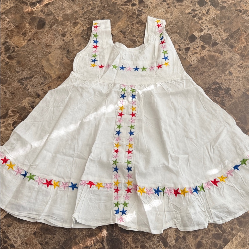 Lola + the Boys White Dress with Colorful Star Embroidery